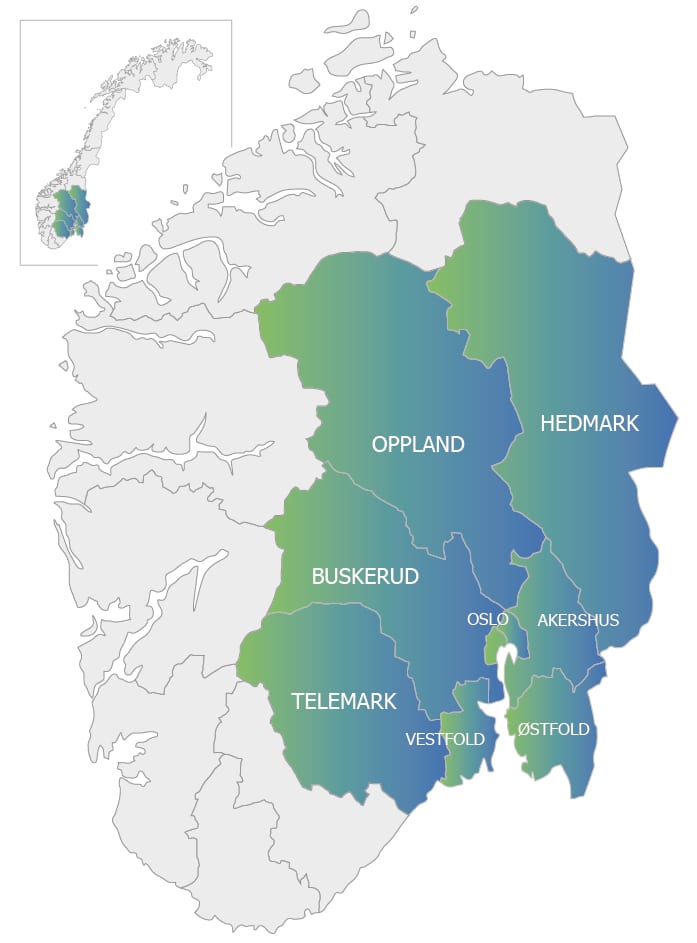 Illustrasjon av Østlandet på kart